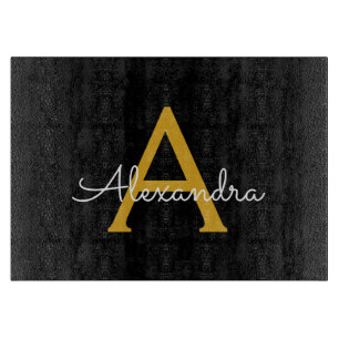Black Gold Modern Script Girls Monogram Name Schneidebrett