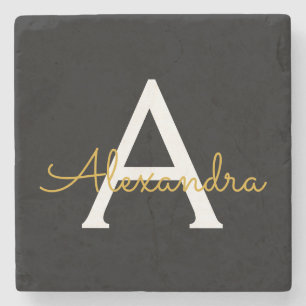 Black Gold Modern Script Girls Monogram Name Steinuntersetzer