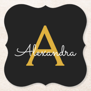 Black Gold Modern Script Girls Monogram Name Untersetzer