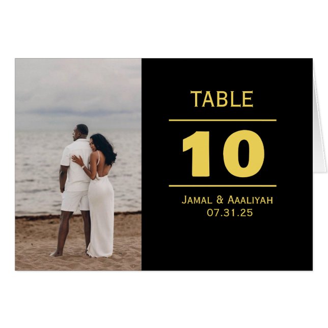 Black & Gold Modern Wedding Table Number Card (Vorderseite (Horizontal))
