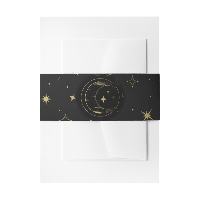 Black & Gold Moderne Celestial Moon Stars Hochzeit Einladungsbanderole (Vorderseite Beispiel)