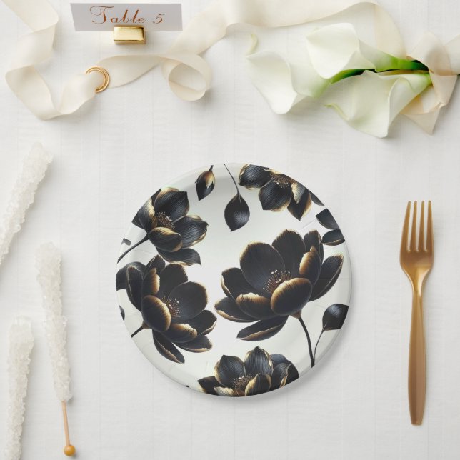 Black & Gold Moderne Celestial Moon Stars Hochzeit Pappteller (Hochzeit)
