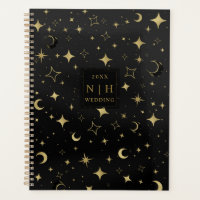 Black & Gold Moderne Celestial Moon Stars Hochzeit
