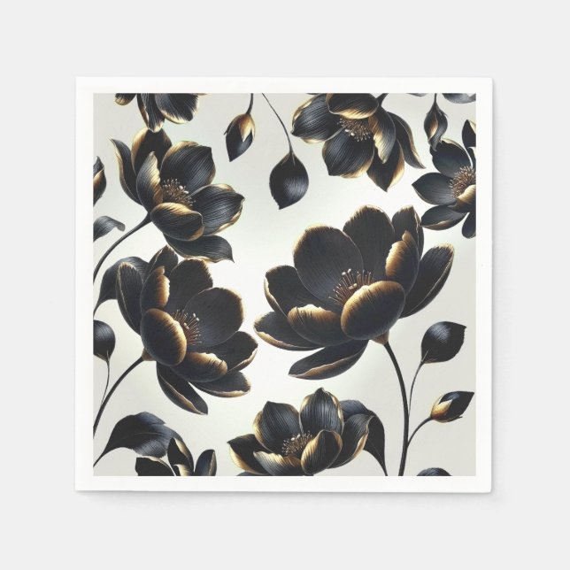 Black & Gold Moderne Celestial Moon Stars Hochzeit Serviette (Vorderseite)