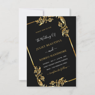 Black Gold Moderne Einladung zur Hochzeit mit QR-C
