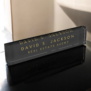 Black Gold Moderne Elegante Berufliche Klasse Namensplakette