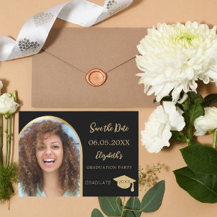 Black Gold Moderne Foto Graduation Party Save The Date