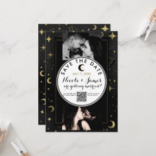 Black & Gold Moderne Himmlische Mond Save-The-Date