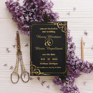 Black Gold Moderne Hochzeitseinladung Begleitkarte