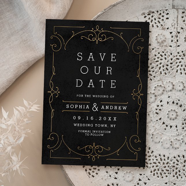 Black & Gold Moderne klassische Hochzeit Save The Date (Black & Gold Elegant modern classic wedding Save The Date)