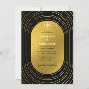 Black & Gold Moderne Minimalistisch Arch Wedding Einladung