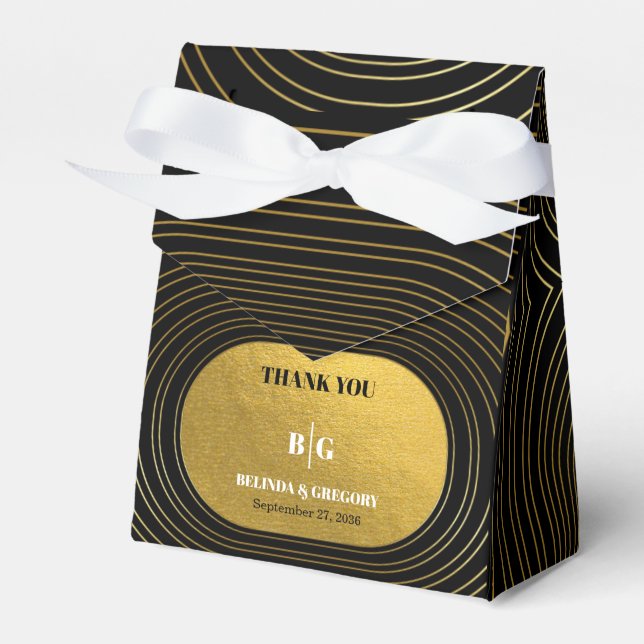 Black & Gold Moderne Minimalistisch Arch Wedding Geschenkschachtel (Vorderseite)