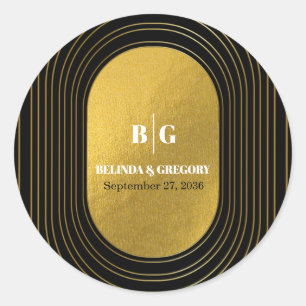 Black & Gold Moderne Minimalistisch Arch Wedding Runder Aufkleber