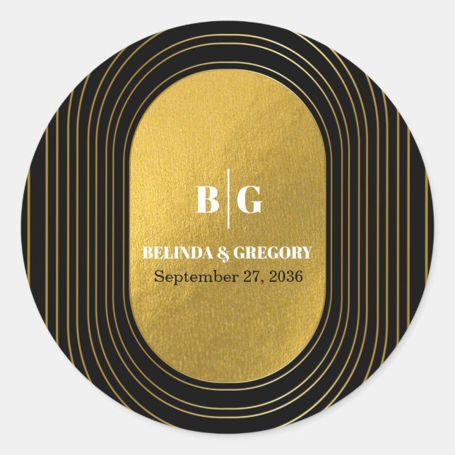 Black & Gold Moderne Minimalistisch Arch Wedding Runder Aufkleber (Vorderseite)