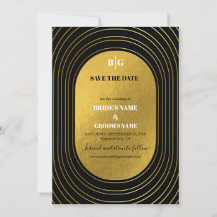 Black & Gold Moderne Minimalistisch Arch Wedding Save The Date