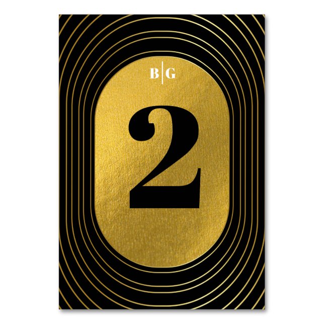Black & Gold Moderne Minimalistisch Arch Wedding Tischnummer (Vorderseite)