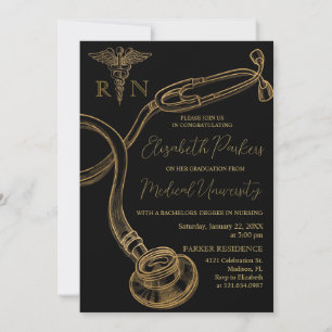 Black Gold Moderne Nursing School Graduation Party Einladung