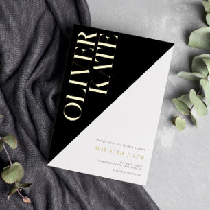 Black & Gold Moderne Typografie Hochzeit Folieneinladung