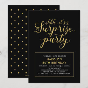 Black & Gold   Moderne Überraschung 50. Geburtstag Einladung