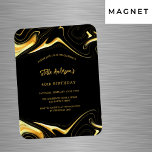 Black gold Moderner Luxus Geburtstagseinladung Magnet<br><div class="desc">Ein schwarzer Hintergrund. Mit vergoldeten Wirbel aus Imitat dekoriert. Personalisieren Sie Ihren Namen und Ihre Party-Daten und fügen Sie diese hinzu.</div>