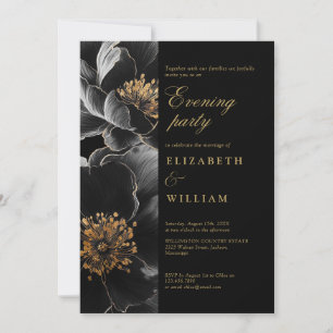 Black Gold Modernes Blumenhochzeitungs-Abend Party Einladung