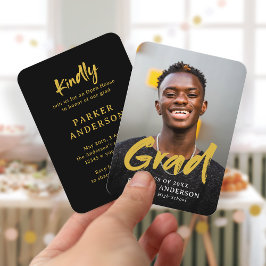 Black Gold Modernes Script Foto Abschluss laden ei Begleitkarte