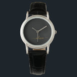Black Gold Modernes Script Giron Monogram Name Armbanduhr<br><div class="desc">Schwarz und Gold einfache Script Monogram Name Watch. Dies macht den perfekten Abschluss,  Geburtstag,  Hochzeit,  Brautparty,  Jubiläum,  Babydusche oder Junggeselinnen-Abschied Geschenk für jemanden,  die Lieben glamourösen Luxus und schicke Stile.</div>