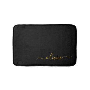 Black Gold Modernes Script Giron Monogram Name Badematte