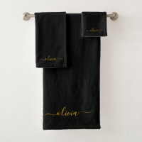 Black Gold Modernes Script Giron Monogram Name Bat