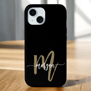 Black Gold Modernes Script Giron Monogram Name Case-Mate iPhone Hülle