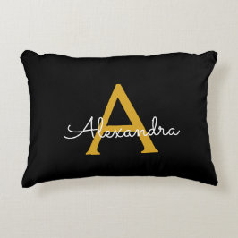 Black Gold Modernes Script Giron Monogram Name Dekokissen