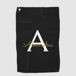 Black Gold Modernes Script Giron Monogram Name Golfhandtuch