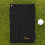 Black Gold Modernes Script Giron Monogram Name Golfhandtuch<br><div class="desc">Goldenes Mongram,  Goldener Name Golf Handtuch. Das macht den perfekten 16 Geburtstag,  Hochzeit,  Brautparty,  Jubiläum,  Babydusche oder Junggeselinnen-Abschied Geschenk für jemanden,  der Lieben glamourösen Luxus und schicke Stile.</div>