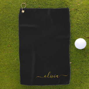 Black Gold Modernes Script Giron Monogram Name Golfhandtuch