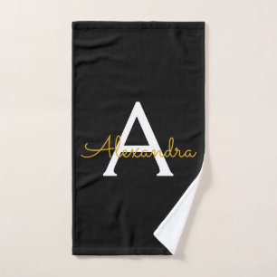 Black Gold Modernes Script Giron Monogram Name Handtuch