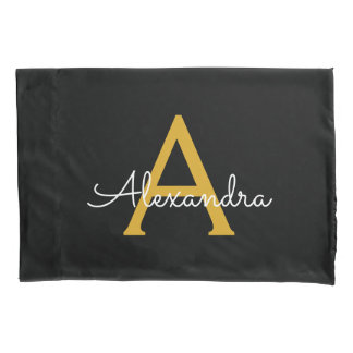 Black Gold Modernes Script Giron Monogram Name Kissenbezug
