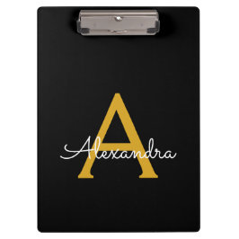 Black Gold Modernes Script Giron Monogram Name Klemmbrett