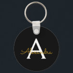 Black Gold Modernes Script Giron Monogram Name Schlüsselanhänger<br><div class="desc">Einfache Monogram Name Keychains (Key Chain) für Schwarz und Gold. Das macht den perfekten 16 Geburtstag,  Hochzeit,  Brautparty,  Jubiläum,  Babydusche oder Junggeselinnen-Abschied Geschenk für jemanden,  der Lieben glamourösen Luxus und schicke Stile.</div>