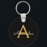 Black Gold Modernes Script Giron Monogram Name Schlüsselanhänger<br><div class="desc">Einfache Monogram Name Keychains (Key Chain) für Schwarz und Gold. Das macht den perfekten 16 Geburtstag,  Hochzeit,  Brautparty,  Jubiläum,  Babydusche oder Junggeselinnen-Abschied Geschenk für jemanden,  der Lieben glamourösen Luxus und schicke Stile.</div>