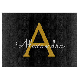 Black Gold Modernes Script Giron Monogram Name Schneidebrett