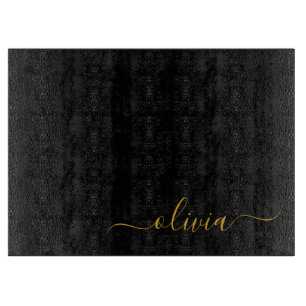 Black Gold Modernes Script Giron Monogram Name Schneidebrett