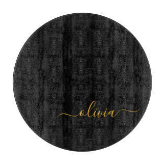 Black Gold Modernes Script Giron Monogram Name Schneidebrett