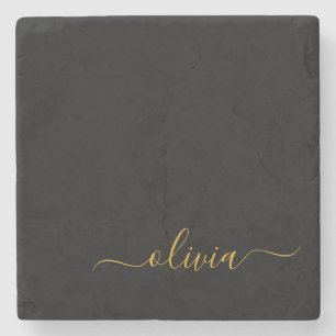 Black Gold Modernes Script Giron Monogram Name Steinuntersetzer