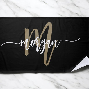 Black Gold Modernes Script Giron Monogram Name Strandtuch
