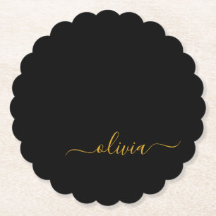 Black Gold Modernes Script Giron Monogram Name Untersetzer