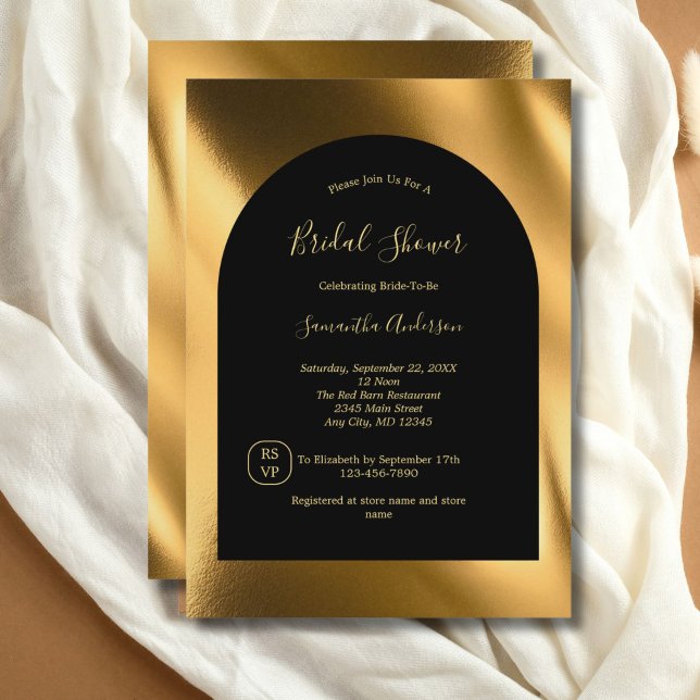 Black Gold Modernes, stilvolles Chic Glam Brautpar Einladung (Black Gold Foil Elegant Stylish Chic Modern Bridal Shower invitation)