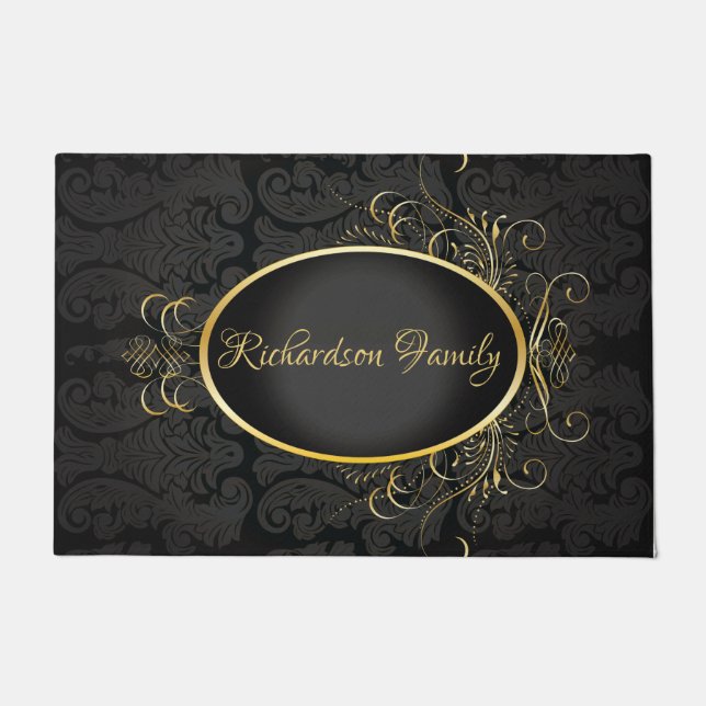 Black gold Monogram Classy Royal Style Door Mat Fußmatte (Vorderseite)