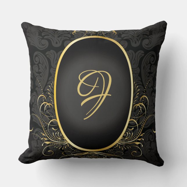 Black gold Monogram Classy Royal Style Pillow Kissen (Vorderseite)