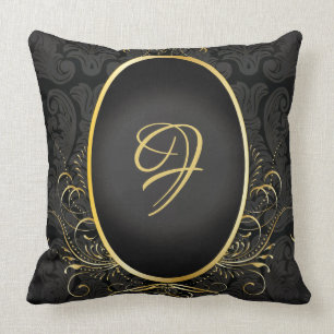 Black gold Monogram Classy Royal Style Pillow Kissen