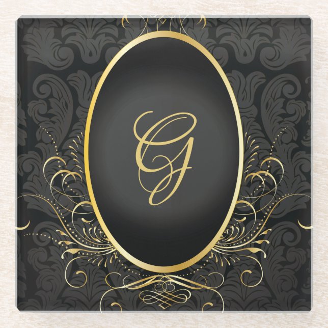 Black gold Monogram Classy Royal Style Untersetzer (Vorderseite)